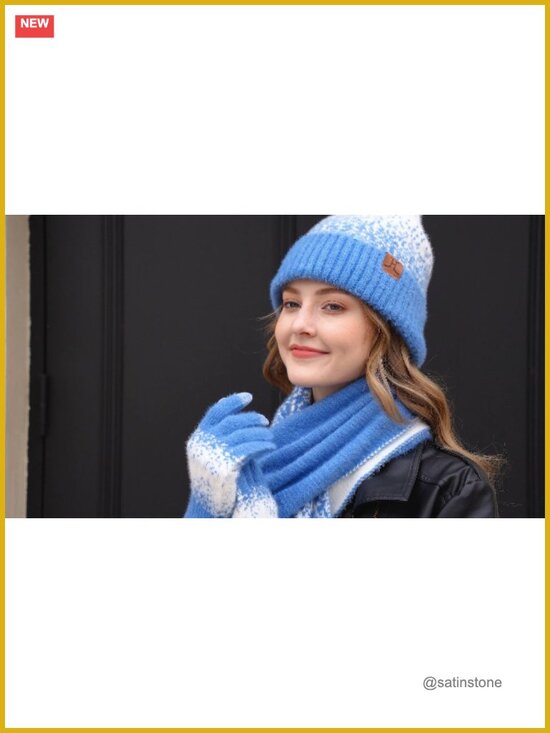 Winter Knit Beanie Hat Gloves Scarf Set with Fleece Lining and Touchscreen main image 5